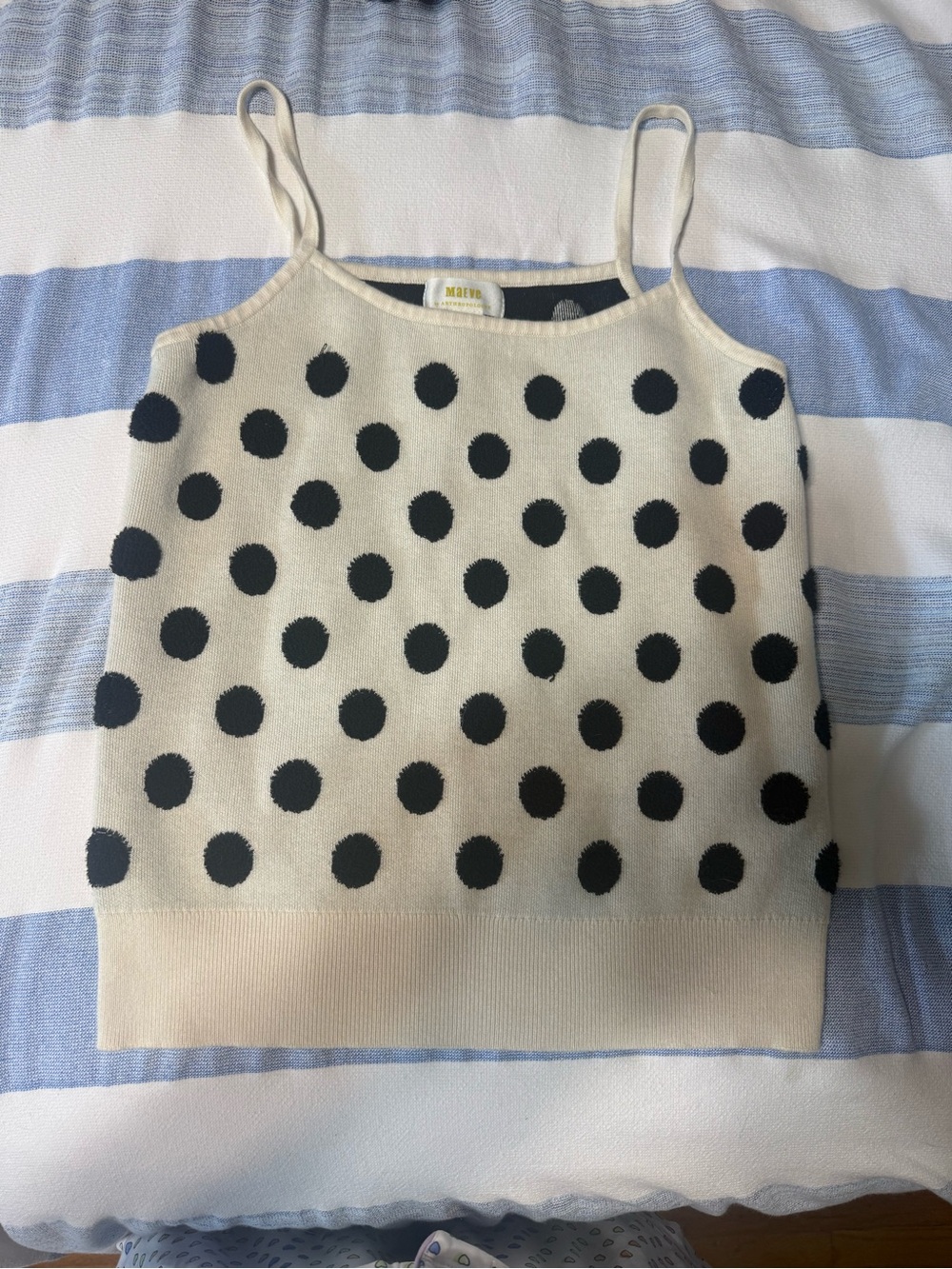 Maeve Cream Tank Top with Black Polka Dots
